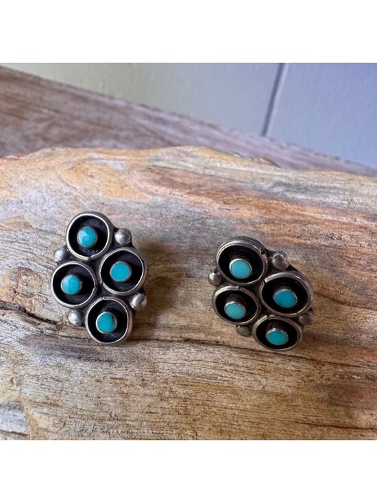 Jewelry - Vintage Sterling Silver Turquoise Cluster Stud Earrings Southwestern 23mm